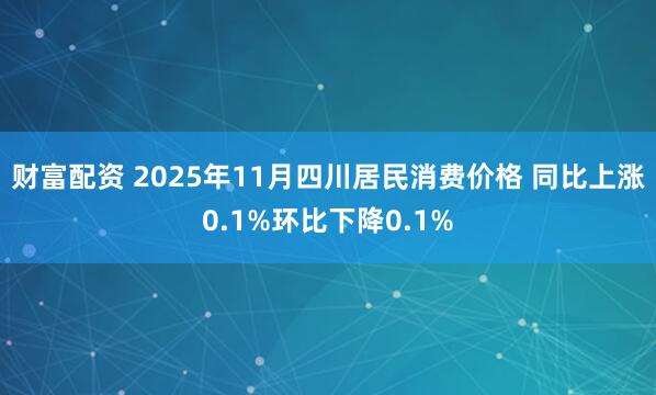 财富配资 2025年11月四川居民消费价格 同比上涨0.1%环比下降0.1%